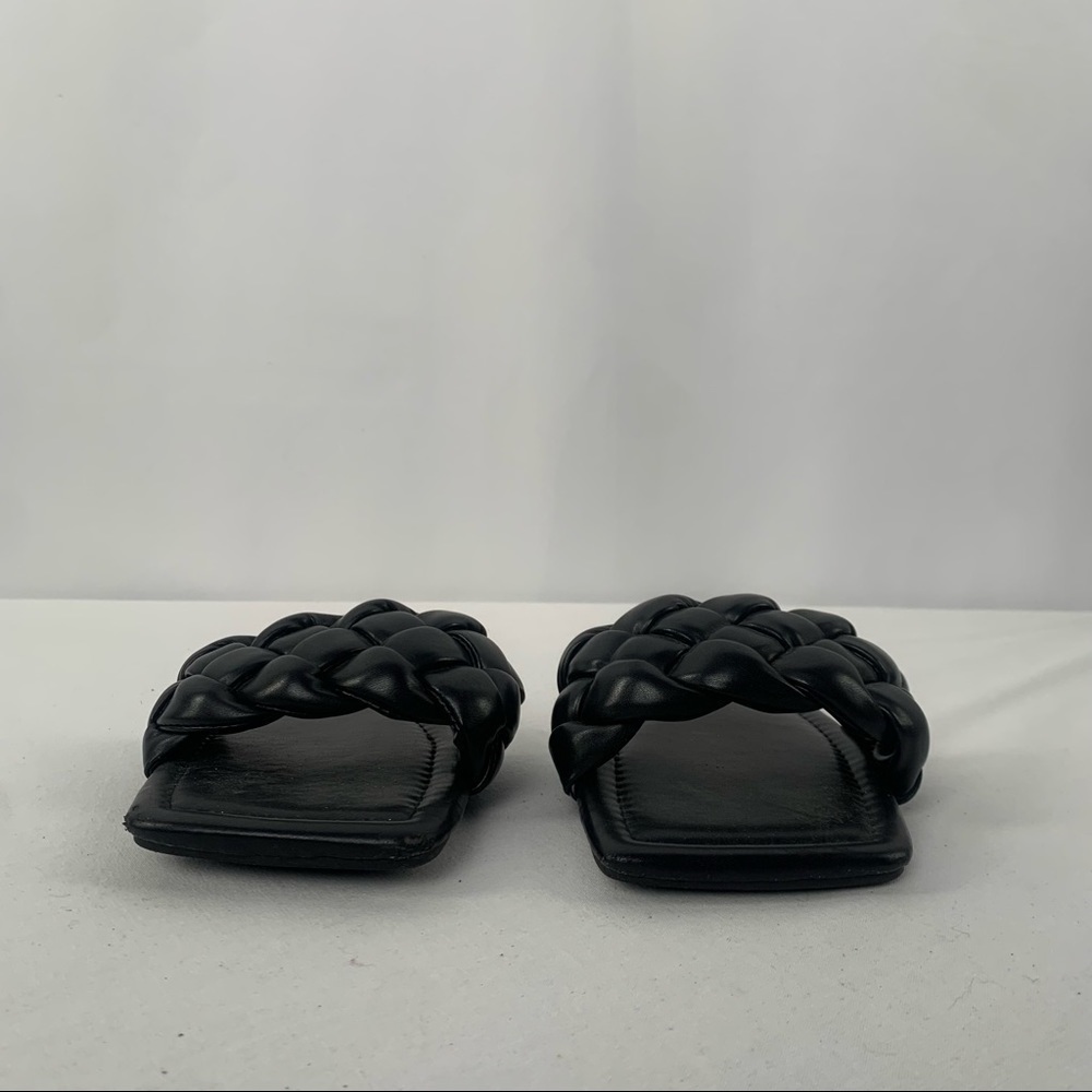 Sheln Faux Leather Braided Square Toe Sandals in Black Size 9 - Picture 4 of 8